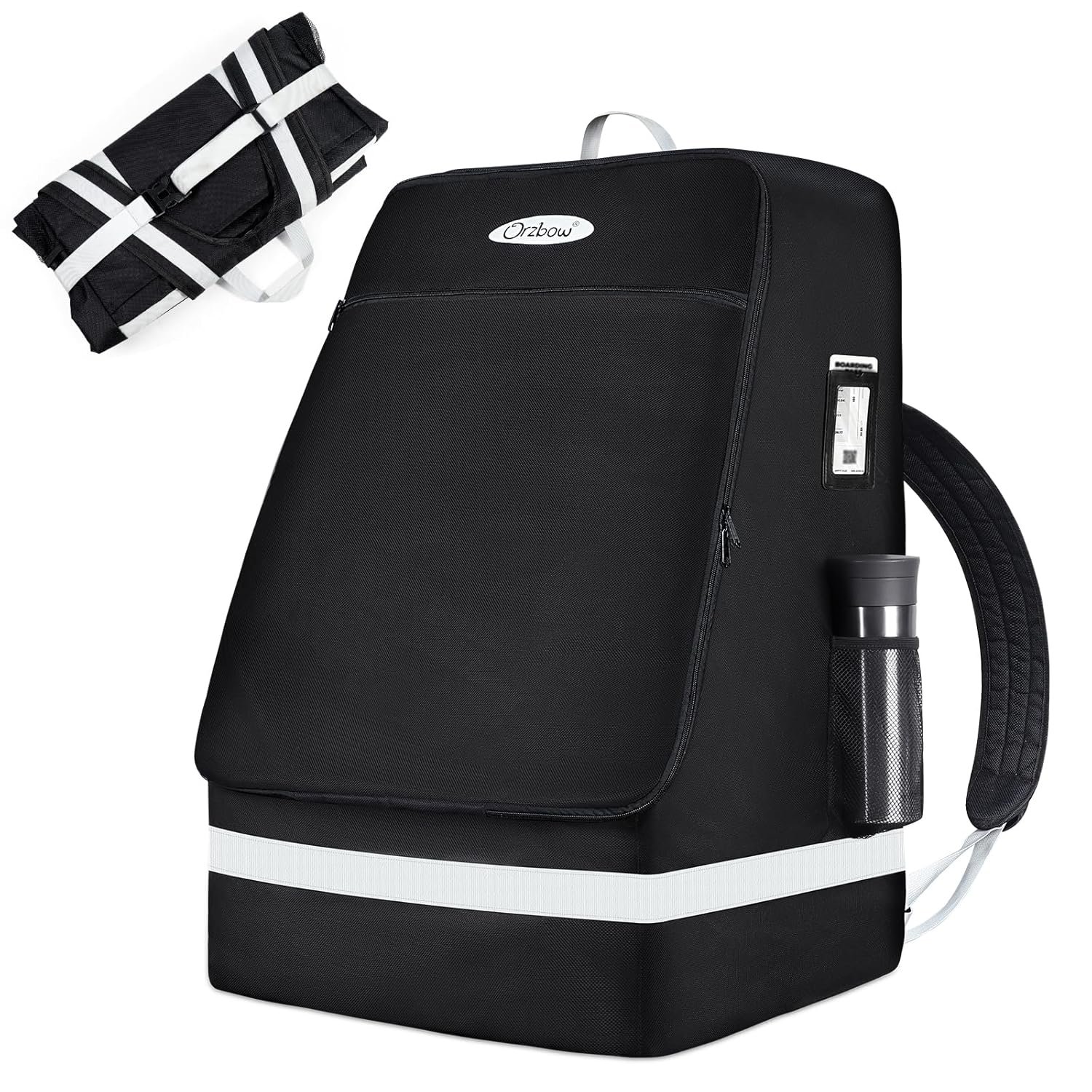 Orzbow Padded Car Seat Travel Bag for Airplane, Carseat Backpack Bags with Reflective Stripes, Infant Seat Travel Bag with Shoulder & Waist Strap, Car Seats Carrier for Airport Gate Check, Black