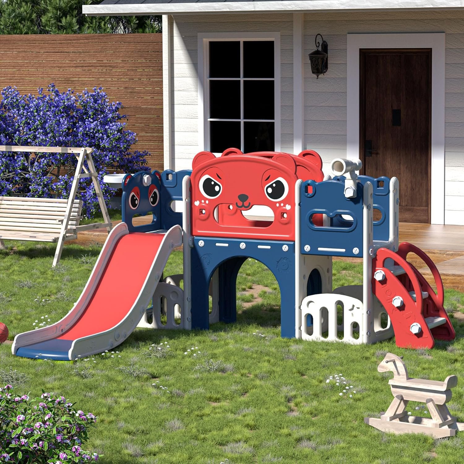 NYEEKOY 9 in 1 Toddler Slide Playset Indoor Outdoor Kids Slide and Climber for Toddler Age 1-6, Children Slide Climber Playground