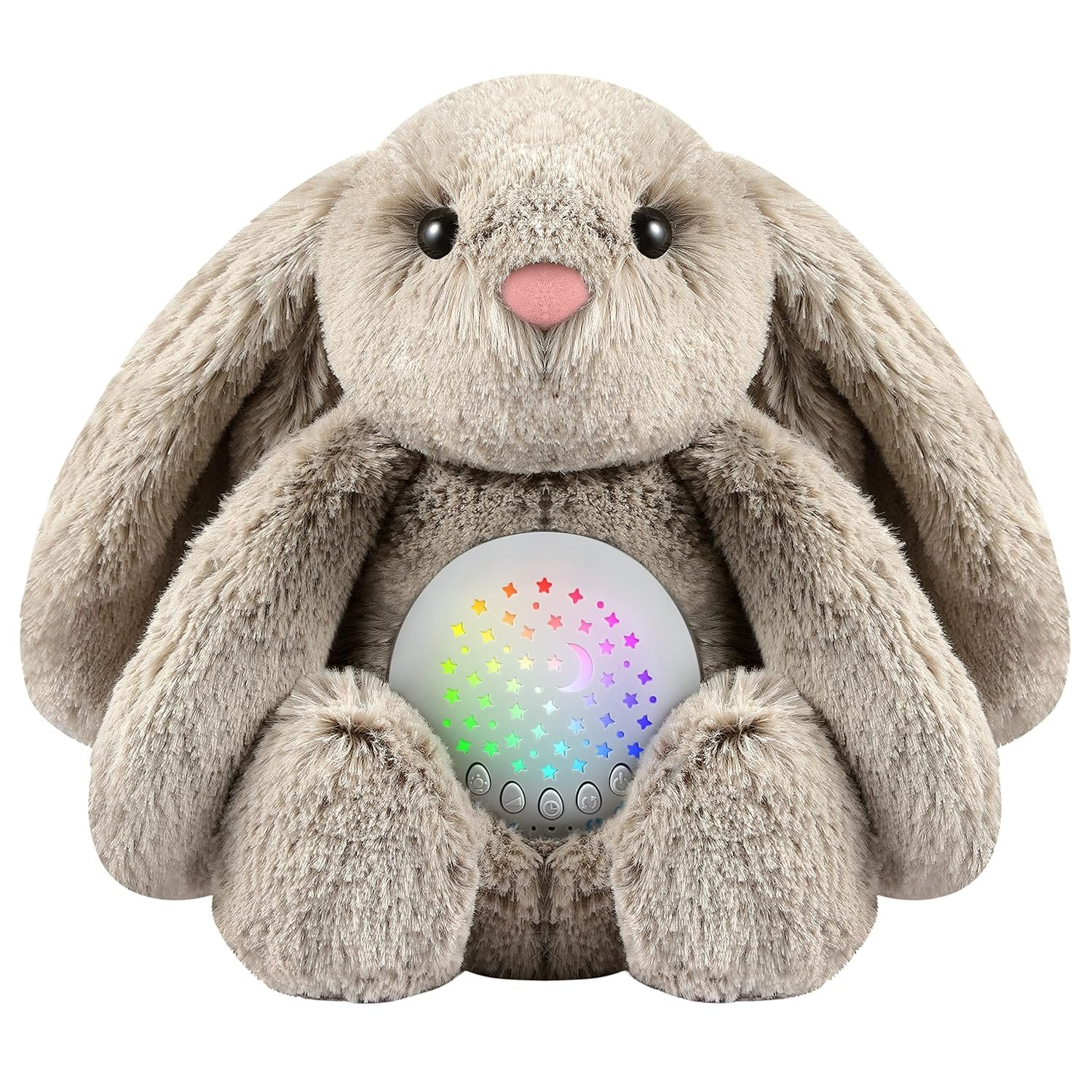 BEREST Baby Sleep Soother Bedtime Bunny with Starry Projector Night Light, Plush Stuffed Animal for Newborn Infants, Lullaby Music, White Noise, Mother’s Heartbeat for Boys & Girls Shower Gifts