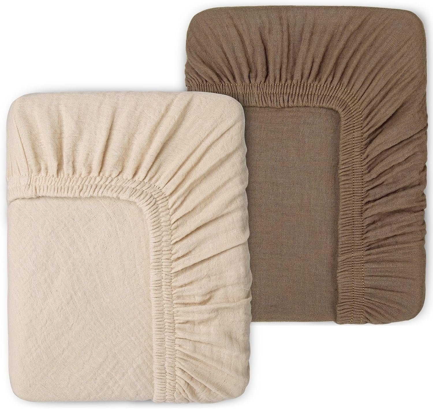 2 Pack Muslin Fitted Crib Sheets for Baby Girls & Boys-Neutral Breathable Crib Mattress Protector for Standard Crib Mattress(28″x 52″)-Soft No Slip Cotton Bedding-Taupe Brown & Light Beige