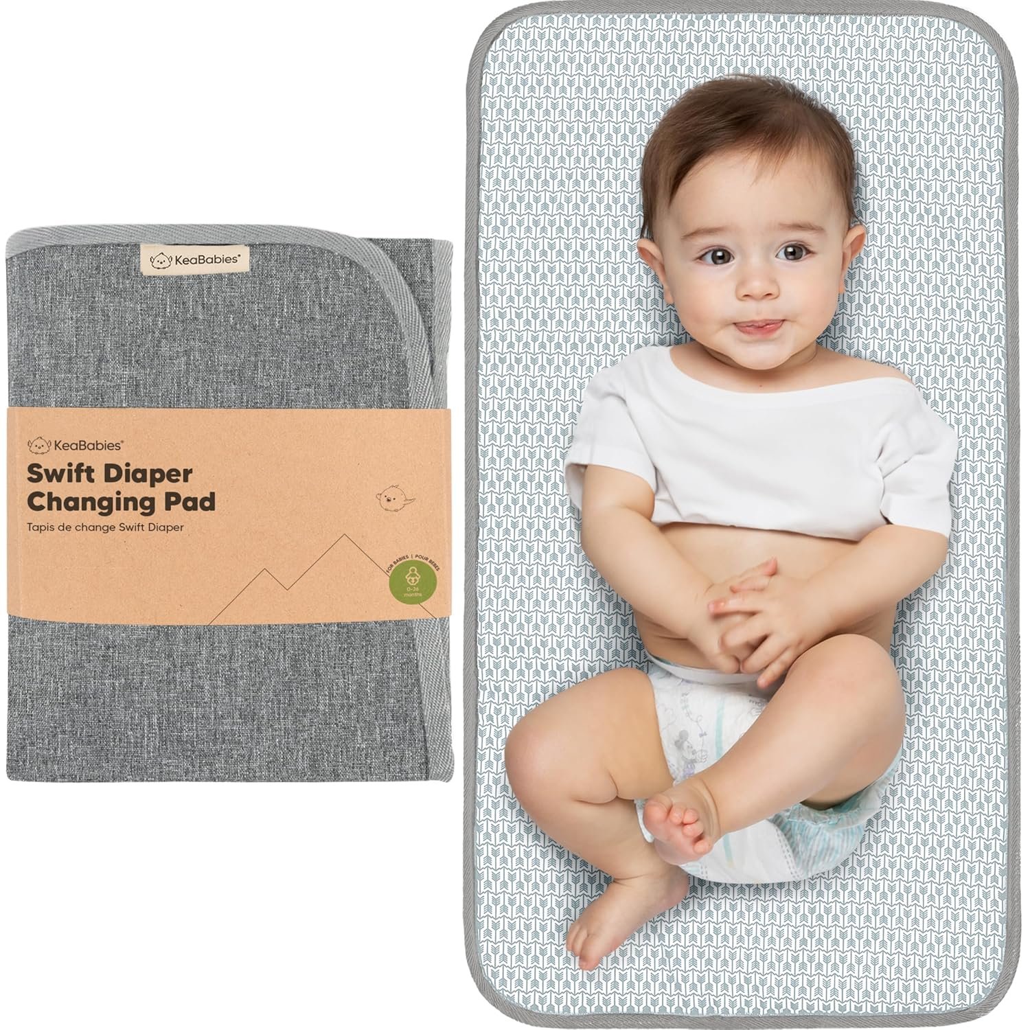 KeaBabies Portable Diaper Changing Pad, Easy Wipe Clean – Foldable Waterproof Baby Changing Mat for Diaper Bag, Compact, Lightweight, 25×13 Newborn, Infant,Baby Changer Travel Essential (Classic Gray)