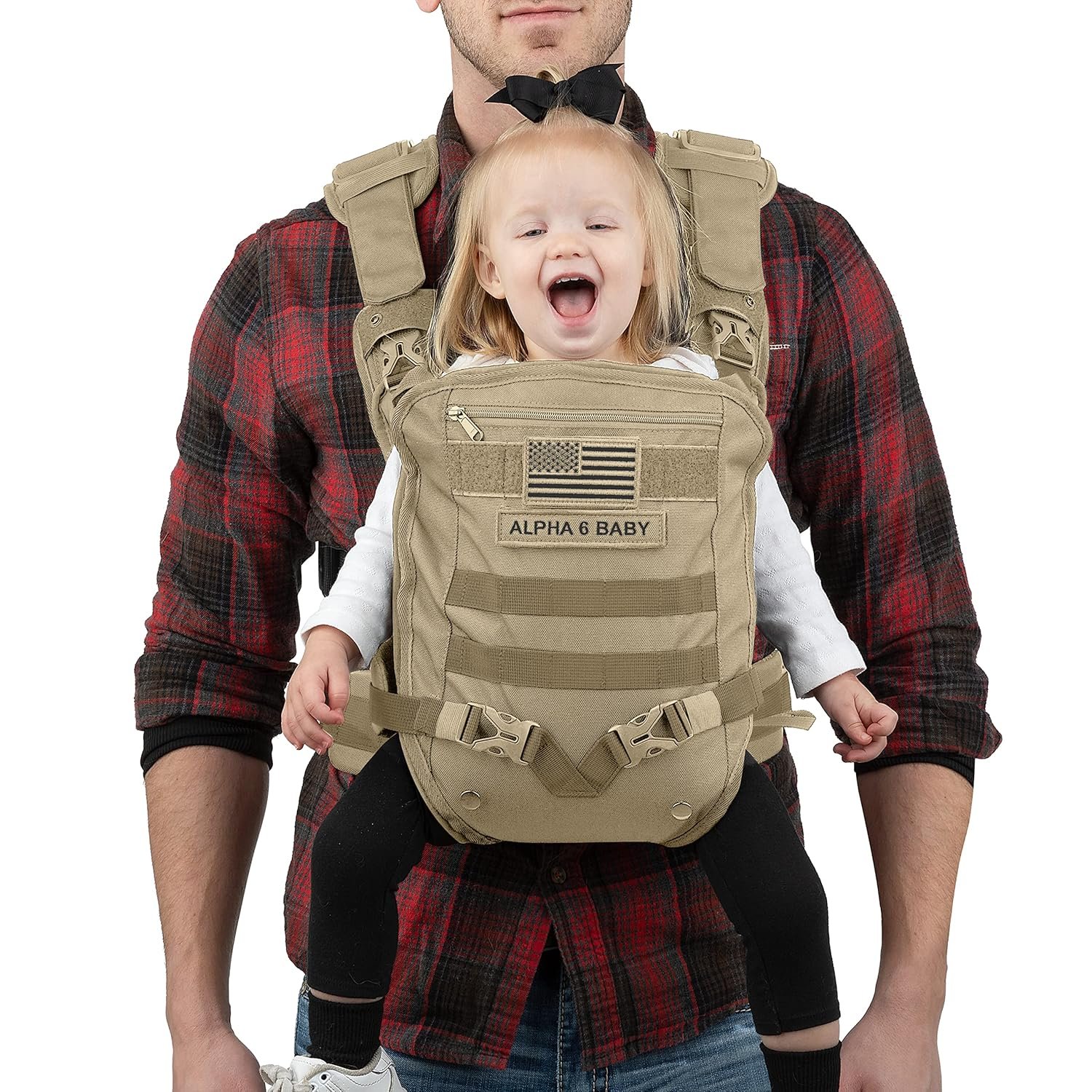 Front Facing Baby Carrier for Dad | Ergonomic Baby Carrier for Men | Infant to Toddler | Military Design Holder with Lumbar Support | Great for Hiking and Travel | MOLLE Compatible | Desert Khaki