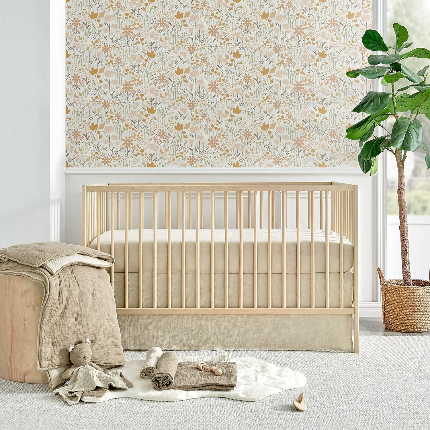 Levtex Baby – Cloud Muslin Crib Bed Set – Baby Nursery Set – Cacao and Beige Stars – Grey Textured Muslin – 5 Piece Set Includes Quilt, Fitted Sheet, Two Swaddles & Bear Lovey