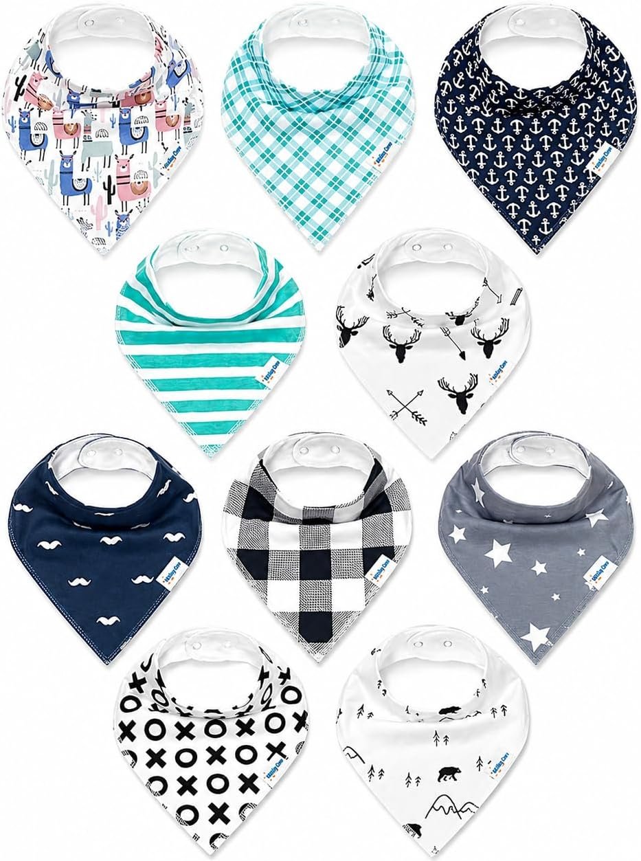 KiddyStar Organic Cotton Baby Drool Bibs | Soft, Adjustable, Absorbent, Unisex Teething Bandana Bibs for Babies