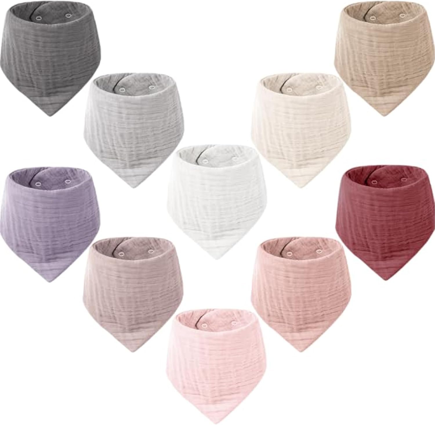 Konssy 10 Pack Baby Muslin Bandana Bibs for Drooling and Teething | 100% Organic Cotton Bibs for Boy Girl, Soft Absorbent 6-Layer Thick Cloth, Pre-Washed Less Shrinkage, Newborn Infant Toddler