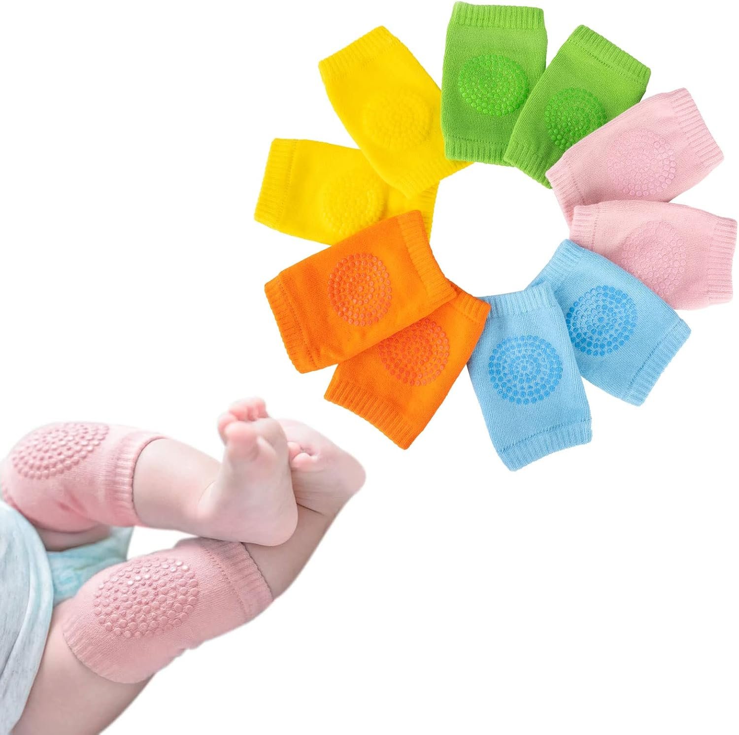 BOSONER Baby Crawling Anti-Slip Knee, Unisex Baby Toddlers Kneepads 5 Pairs