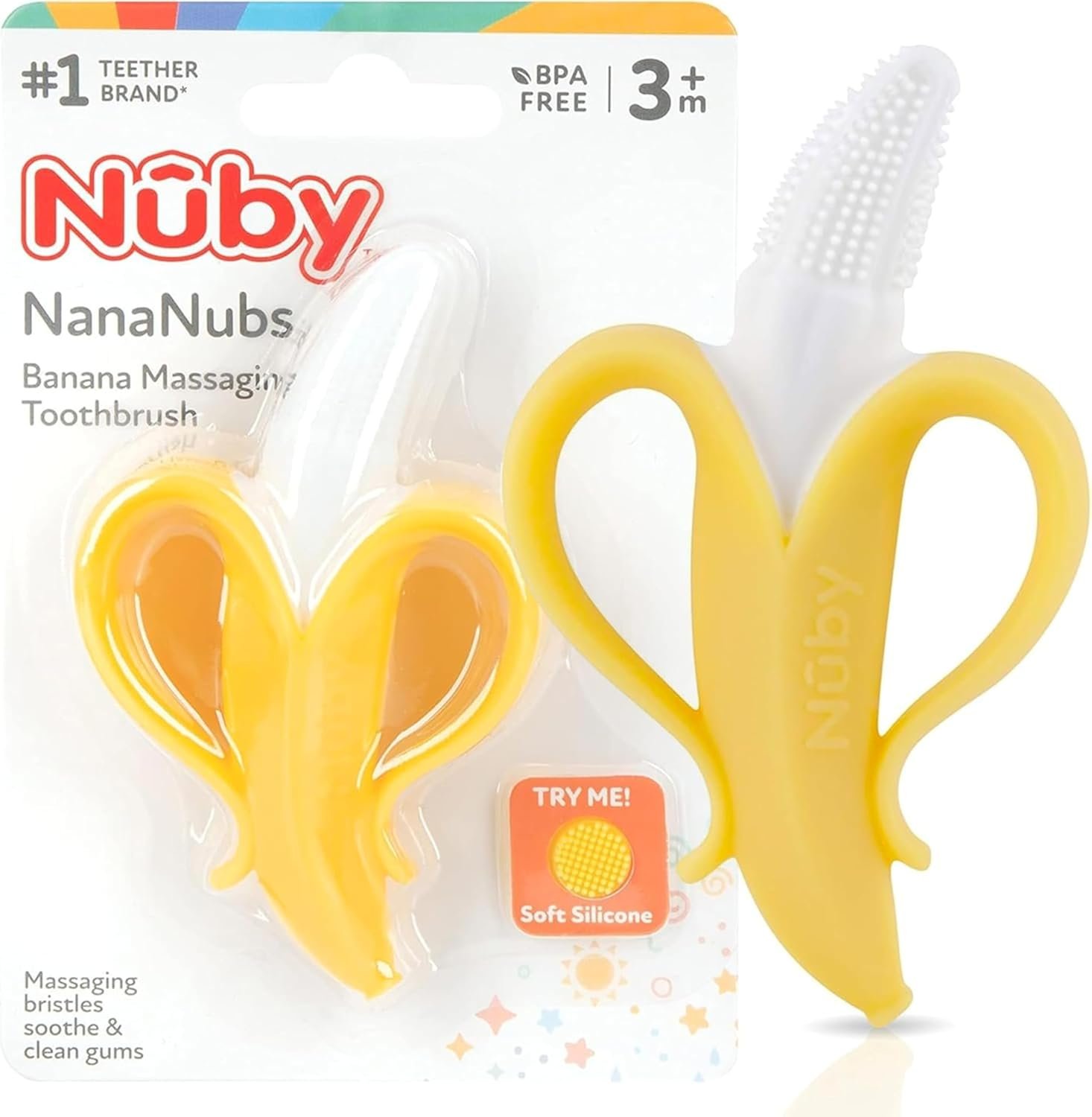 Nuby NanaNubs Banana Silicone Infant Toothbrush – Gum Massager – Soft Bristles – Silicone – 3+ Months