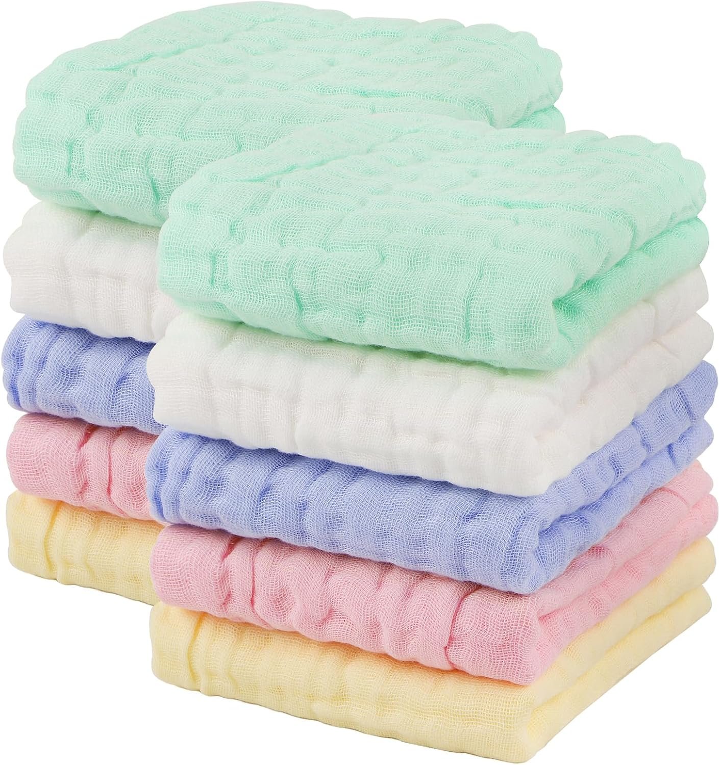 AIDEA Baby Washcloths and Burp Cloths, Absorbent Cotton Muslin Baby Towels, Large Soft Breathable Newborn Essentials for Boys and Girls, Newborn Essentials, 10 Pack, 10″x10″