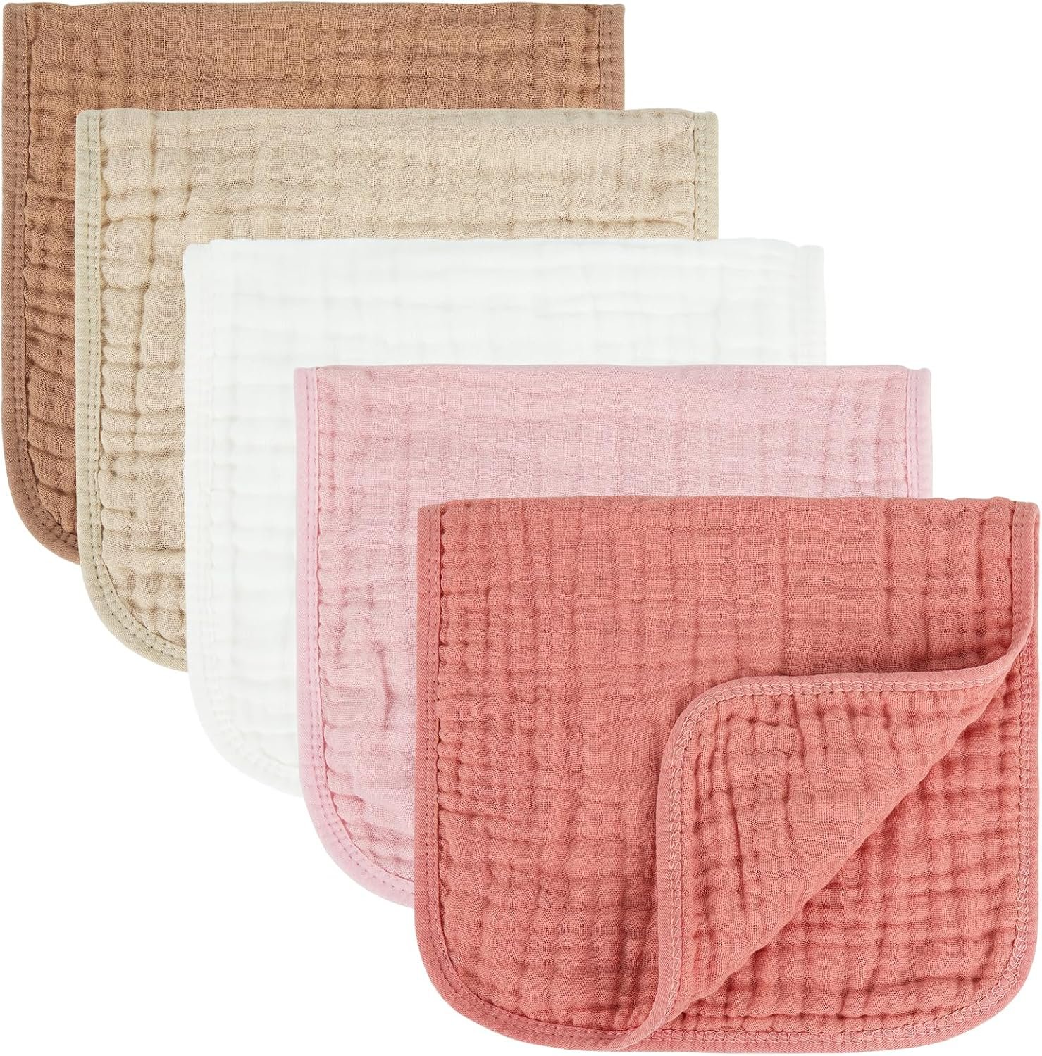 MIGIOL Baby Burp Cloths 100% Cotton Newborn Muslin Burp Cloths 10×20 inches Baby Essentials Pink & Coffee 5-Pack