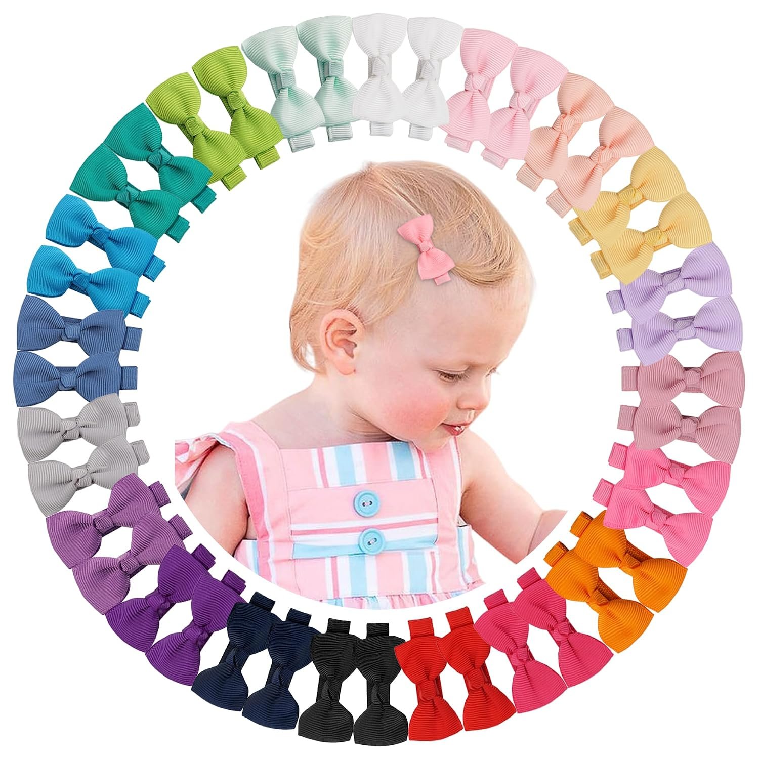 CÉLLOT Baby Hair Clips 40PCS Fully Lined Tiny 2″ Hair Bows Alligator Clips for Infants and Toddlers in Pairs