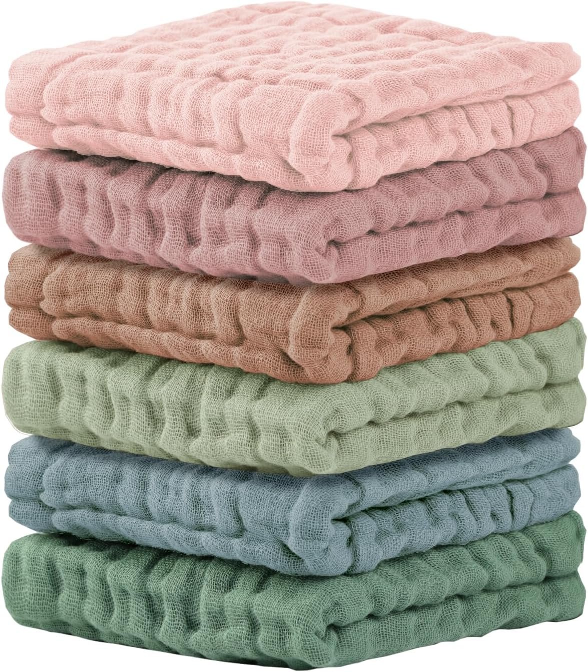 Cuddle Campus Baby Washcloths 6 Packs, Muslin Washcloths Baby,Cotton Burp Cloths, Extra Absorbent and Soft Wash Clothes for Newborns, 12×12 Inches
