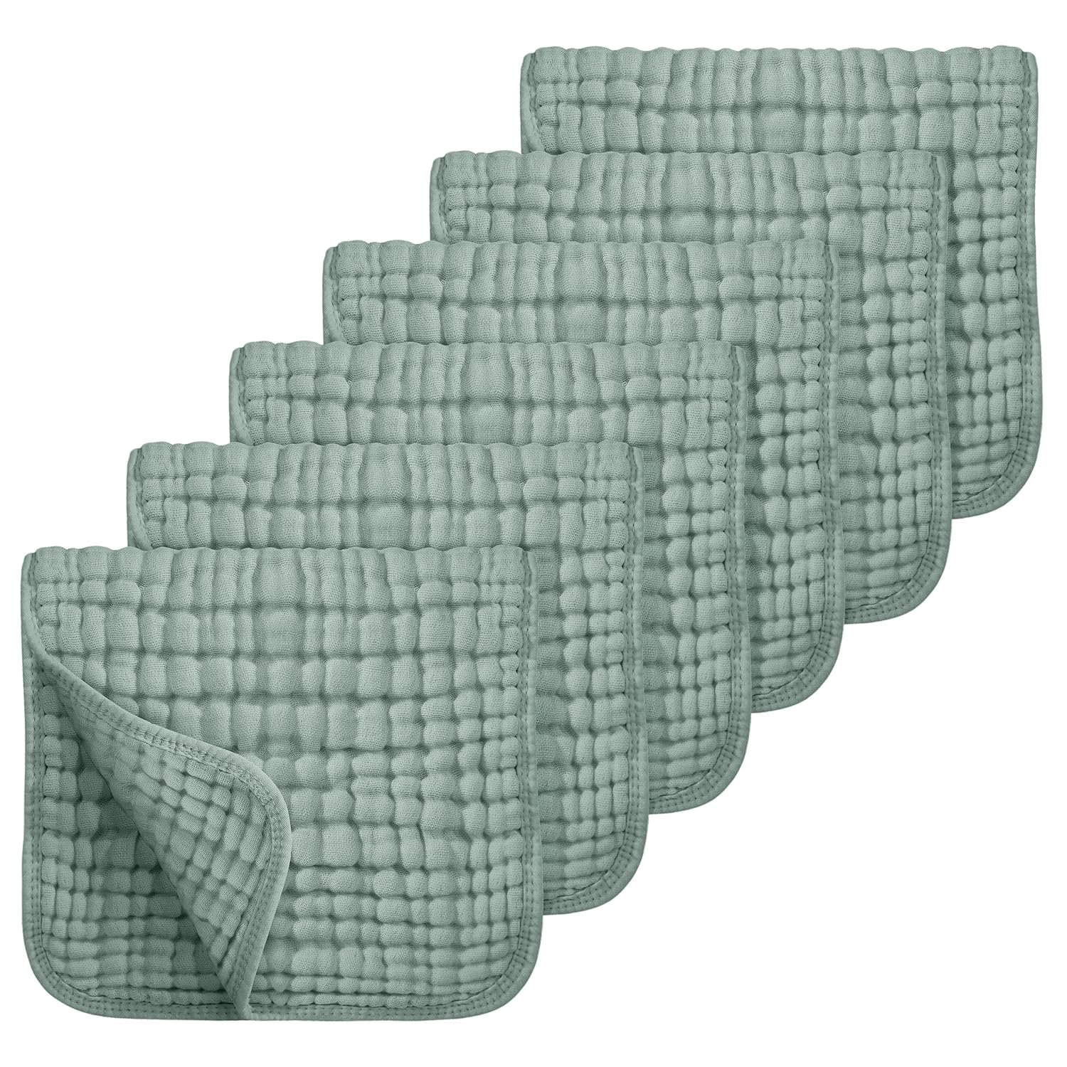 Looxii Muslin Burp Cloths 6 Pack – 20″ x 10″ – Ultra Soft & Absorbent, 6-Layer 100% Cotton for Spit Up & Drool- Gentle Baby Burping Cloth, Newborn Boys Girls Essentials, Dark Green